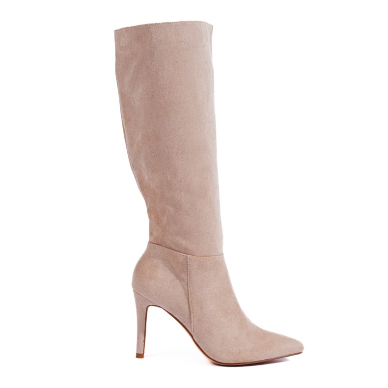 Beige suede high heel boots from Shelovet