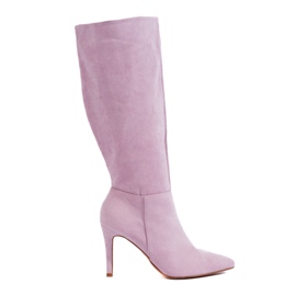 Lilac suede heeled boots from Shelovet purple
