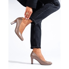 Classic dark beige heel pumps from Shelovet