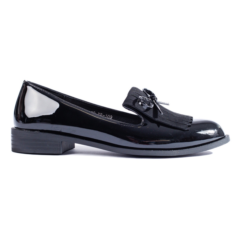 Shelovet black lacquer loafers with tassels