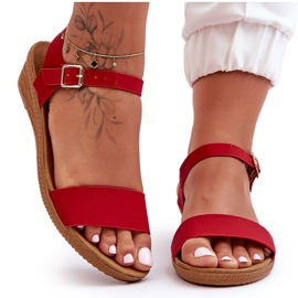 Red Arya Classic Low Wedge Sandals