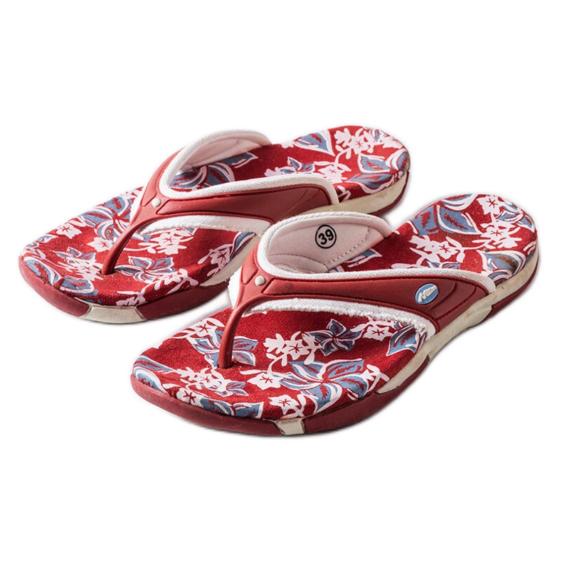 Feliksa red textile flip-flops with flowers