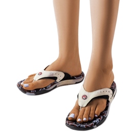 Suoma black textile flip-flops with flowers