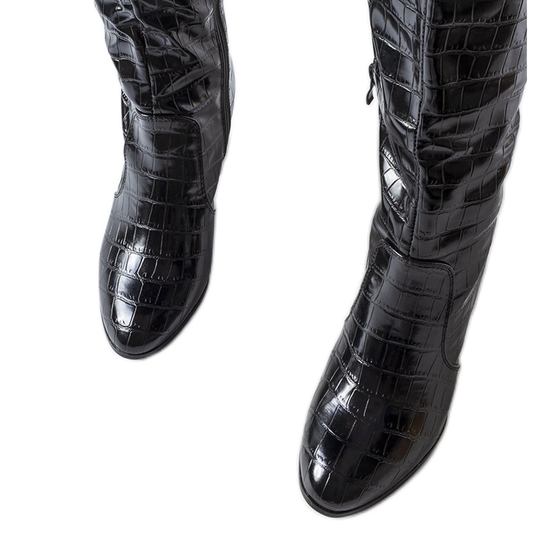 Black padded crocodile boots with Medhane pattern
