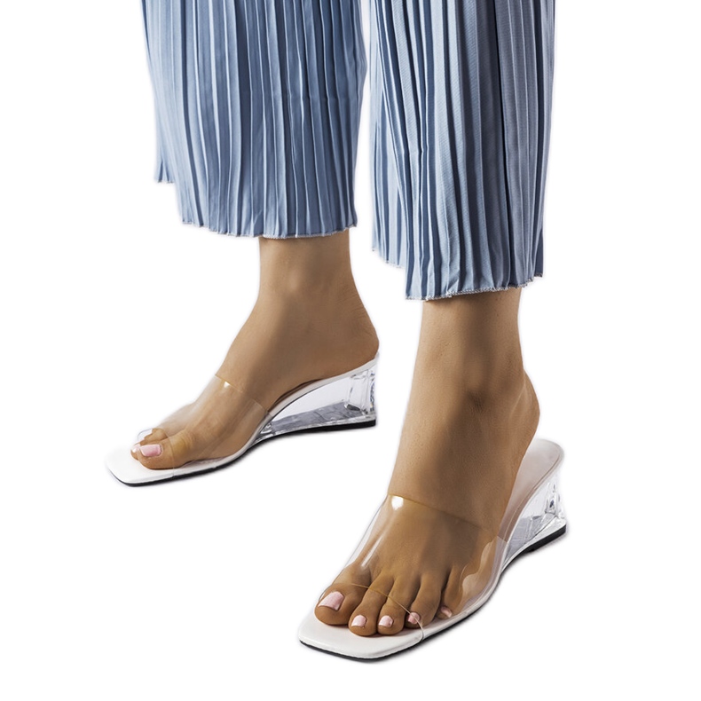 White transparent wedge sliders from Wyatt colorless