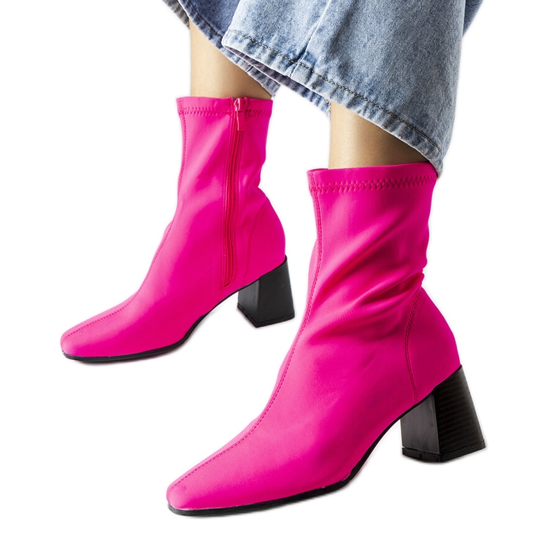 Pink satin heeled boots from Laforgen
