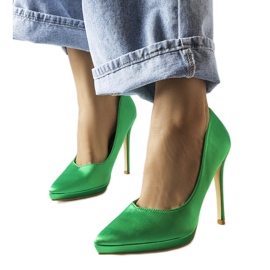 Green satin pumps from Silje