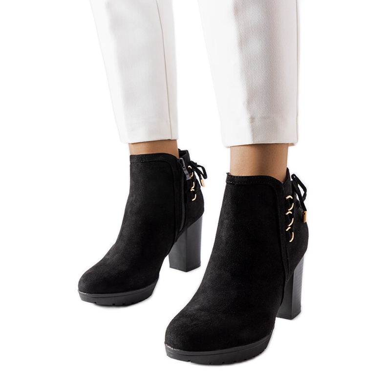 Black eco suede heeled boots from Poule