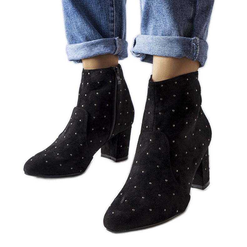 Suvi suede black boots with rhinestones
