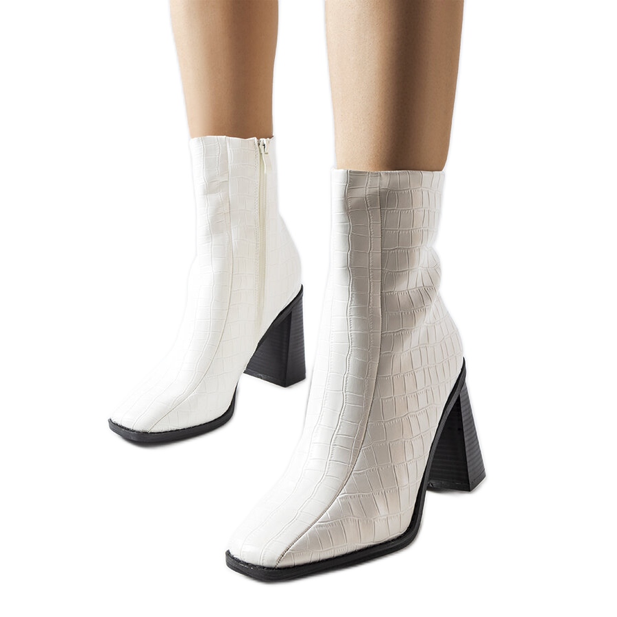 Square Toe Crocodile White Boots White Ankle Boots With Imitation