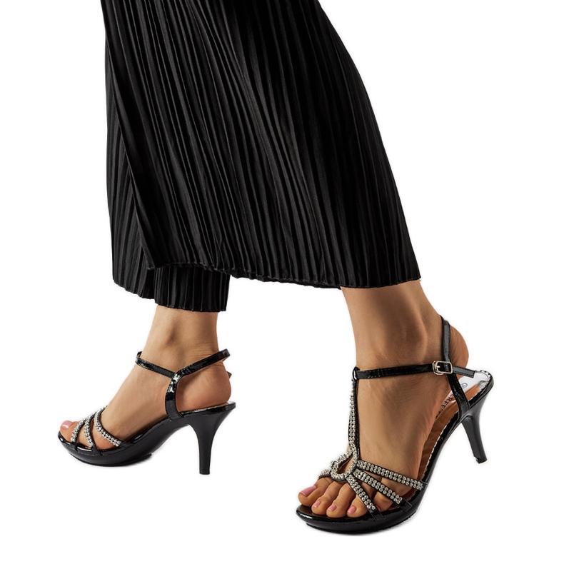 Black high heel sandals with cubic zirconias from Levane