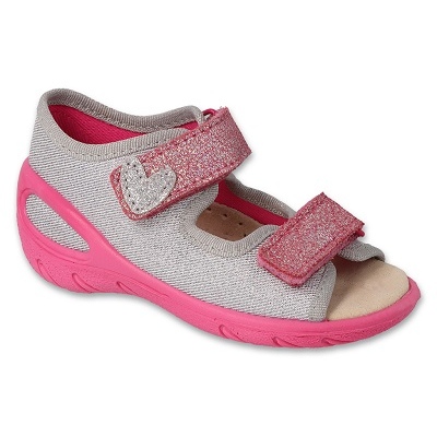Befado children's sandals with leather insert 063P005, silver with a heart