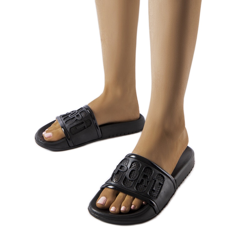 Moiariello black rubber slides
