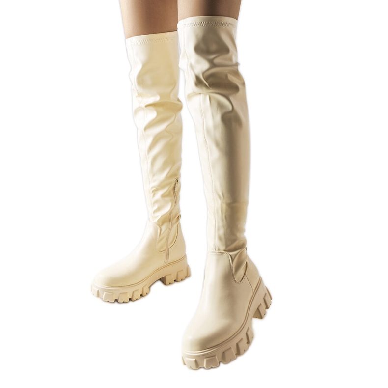 Beige over-the-knee boots in eco-leather from Matthijs