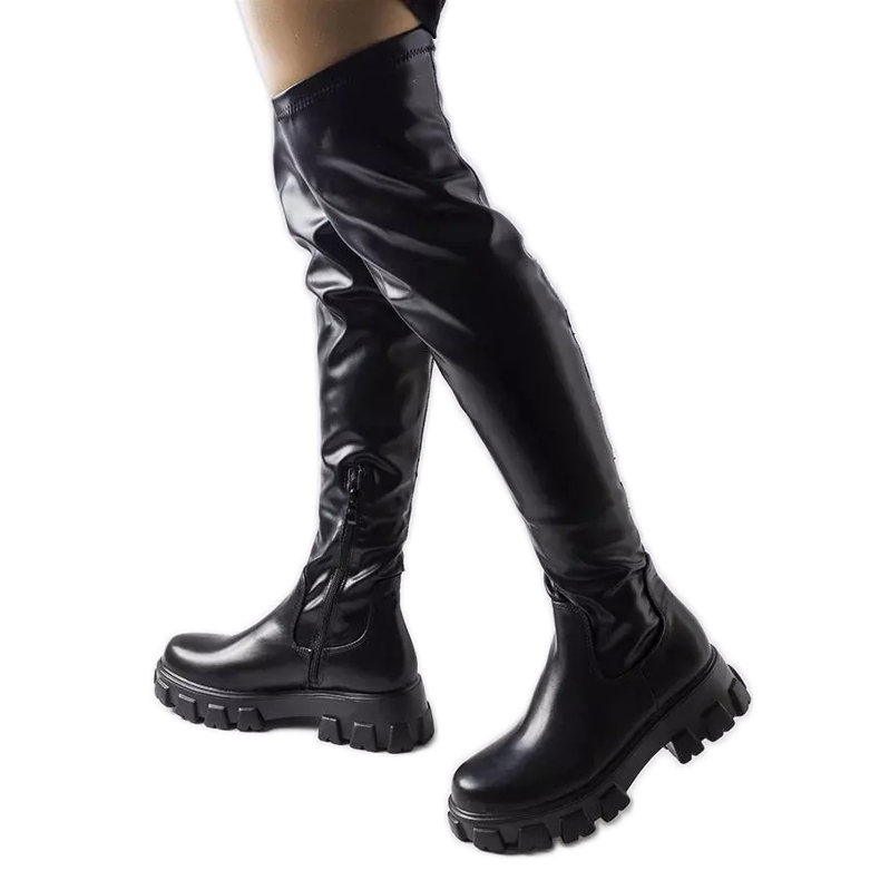 Black over-the-knee boots in eco-leather from Matthijs