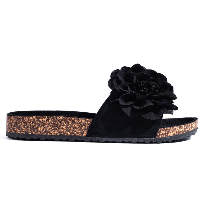 Shelovet black cork sandals with flowers