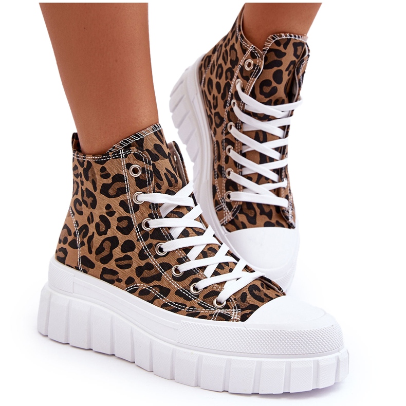 PS1 Women's High Top Sneakers Leopard Pattern Brown Florensi