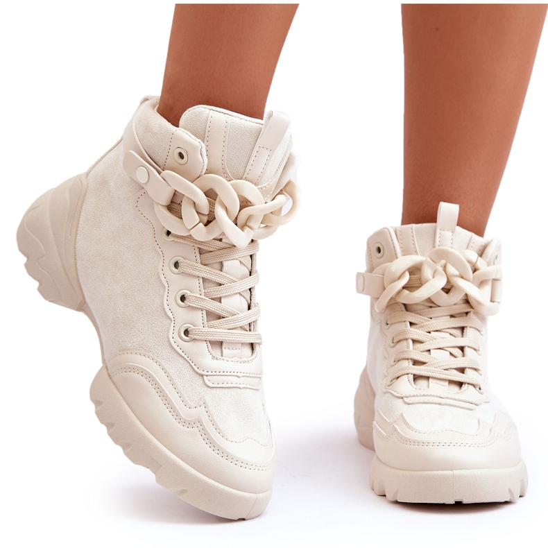 PS1 Women's Sport Shoes Suede With Chain Beige Tymagio PS1 Women's Sport Shoes Suede With Chain Beige Tymagio