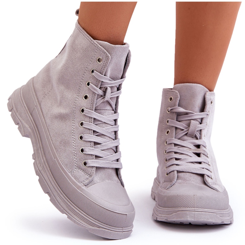 PS1 Women's Suede High Top Sneakers Gray Eleamia grey PS1 Women's Suede High Top Sneakers Gray Eleamia grey
