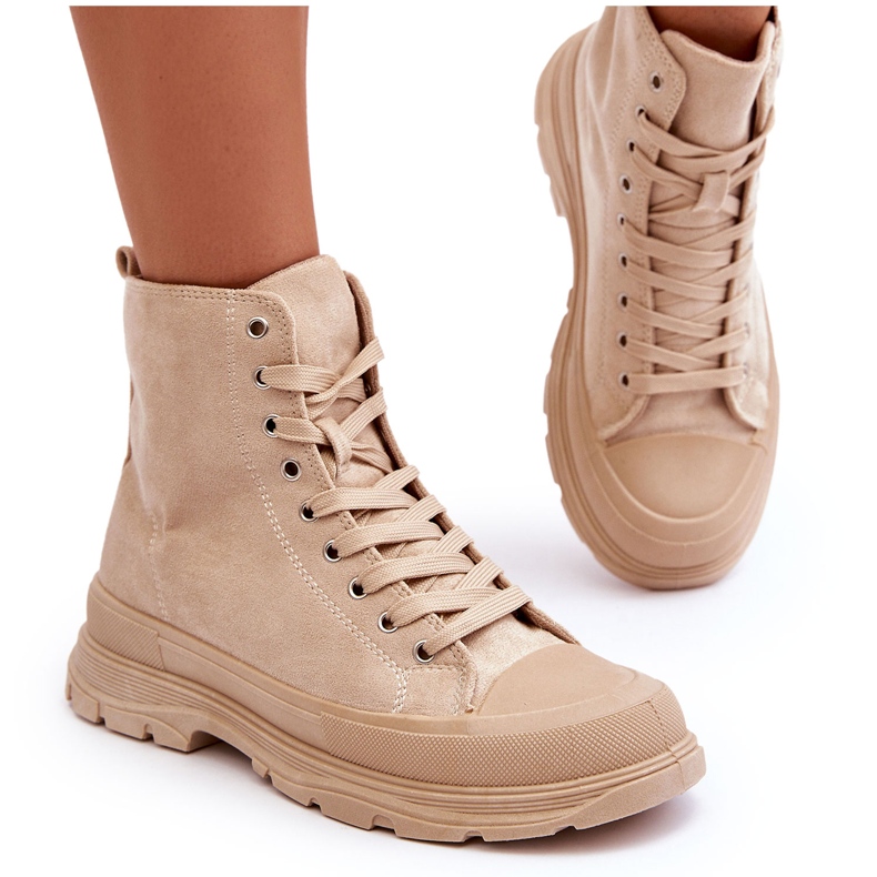 PS1 Women's Suede High Sneakers Beige Eleamia PS1 Women's Suede High Sneakers Beige Eleamia