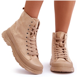PS1 Women's Suede High Top Sneakers Dark Beige Eleamia PS1 Women's Suede High Top Sneakers Dark Beige Eleamia