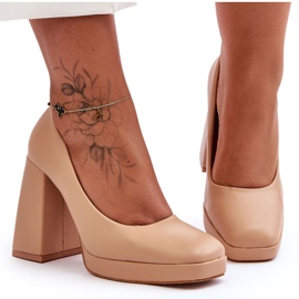Nude Chunky Heel Pumps Fashionable Shoes