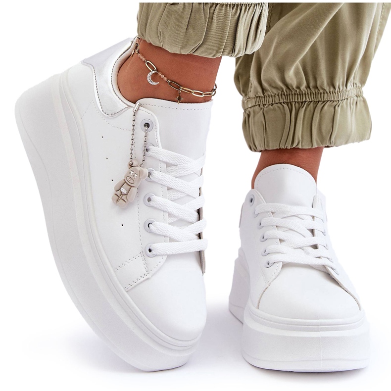 PS1 Women's Sports Shoes On A Massive Platform White And Silver Mariell