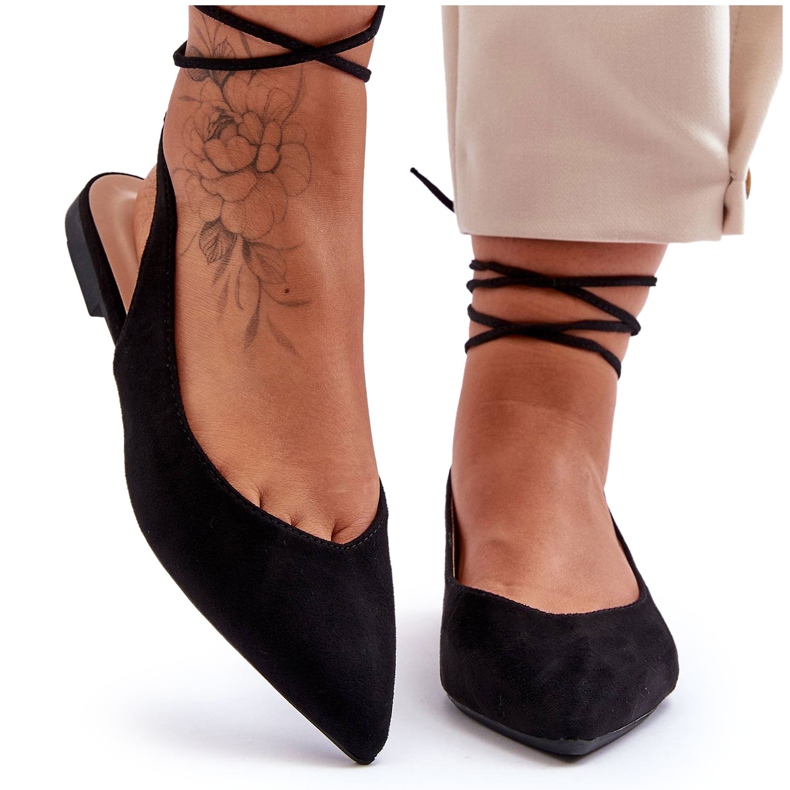 PG1 Women's Suede Lace Up Ballerinas Black Lilly Ann PG1 Women's Suede Lace Up Ballerinas Black Lilly Ann