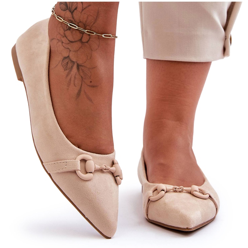 PG1 Suede Ballerinas With Beige Noldaia Decoration