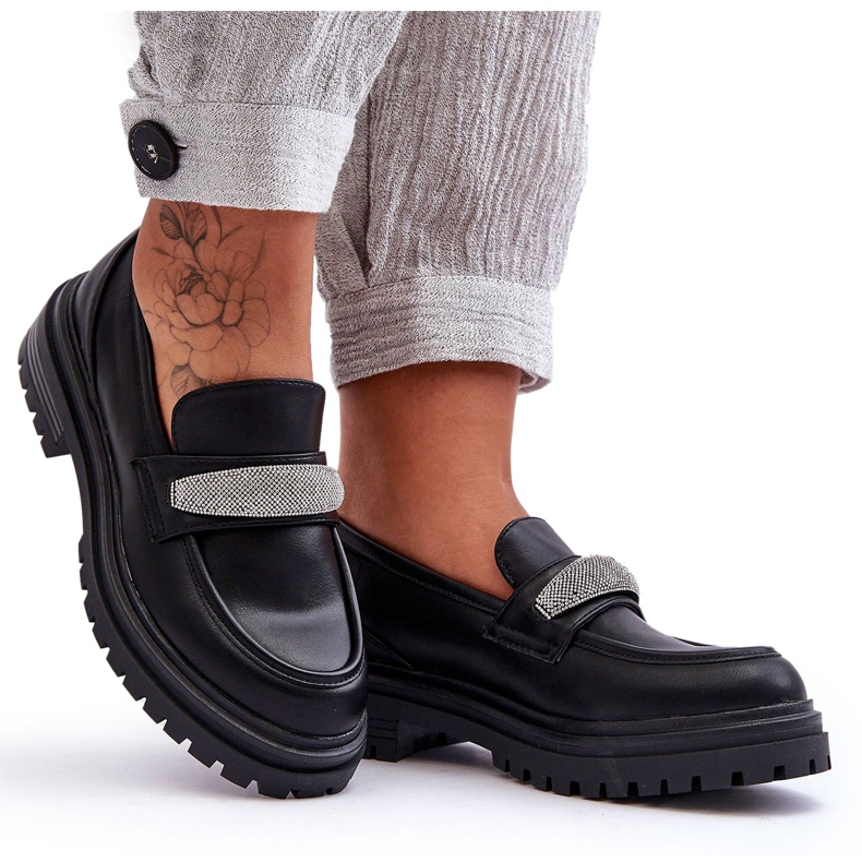 PG1 Aricka's Chunky Black Leather Loafers With Embellishment PG1 Aricka's Chunky Black Leather Loafers With Embellishment