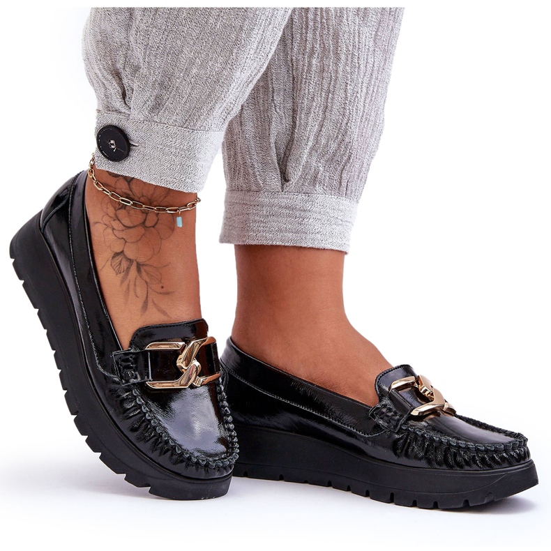 Lemar Black Desmond Leather Platform Loafers With Embellishment