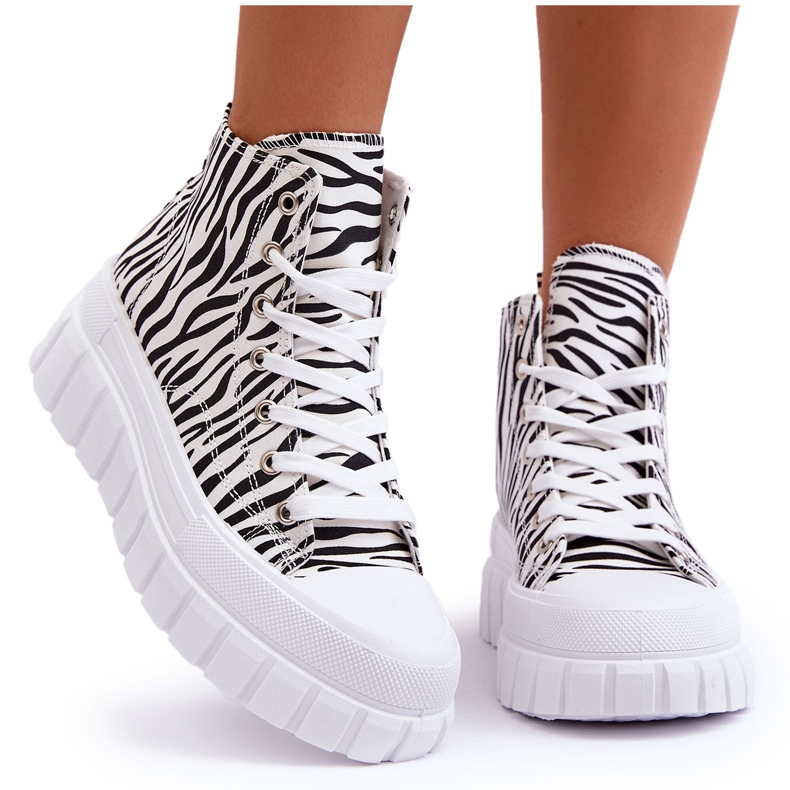 PS1 Women's High Top Sneakers Zebra Pattern White Florensi