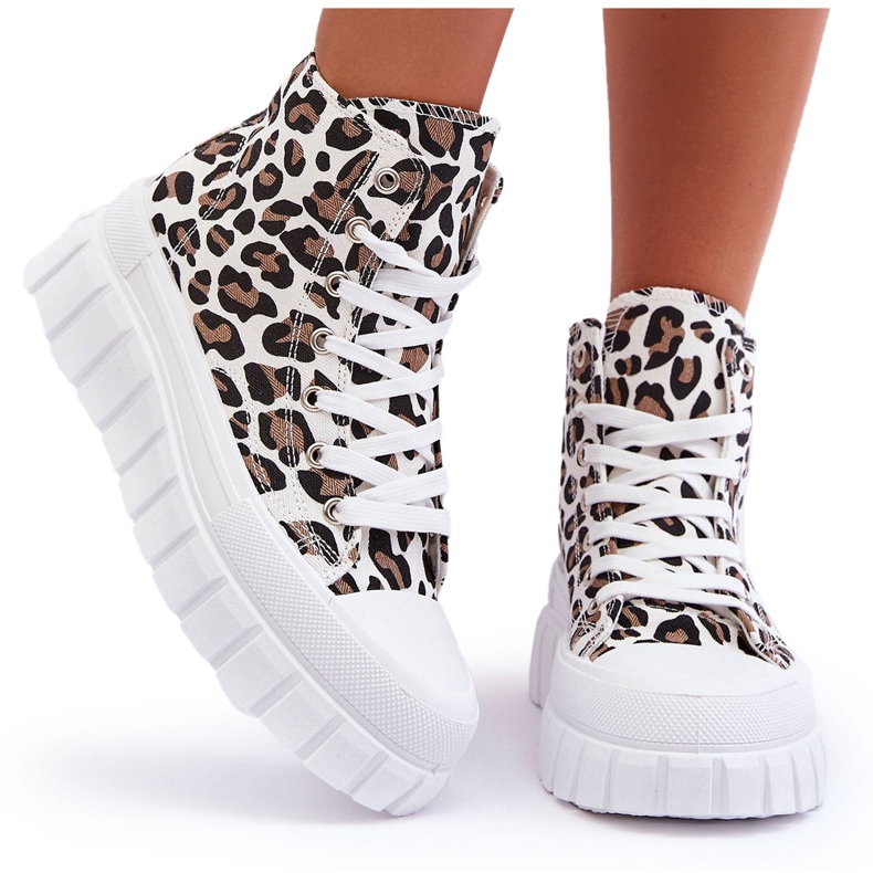 PS1 Women's High Top Sneakers Leopard Pattern White Florens