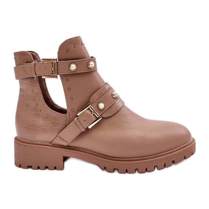 Women's Trapper Boots With Pearls Beige Klarisa
