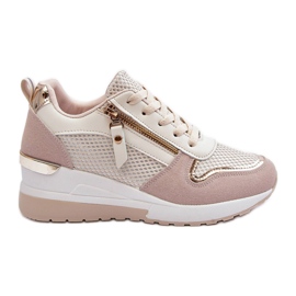 PG1 Women's Wedge Sneakers Beige And White Sivan PG1 Women's Wedge Sneakers Beige And White Sivan