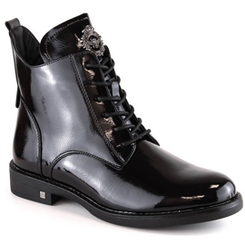 Lacquered lace-up and zipper black boots Potocki SZ12179 Lacquered lace-up and zipper black boots Potocki SZ12179