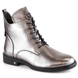Women's pewter lace-up and zipper boots Potocki SZ12179 silver Women's pewter lace-up and zipper boots Potocki SZ12179 silver