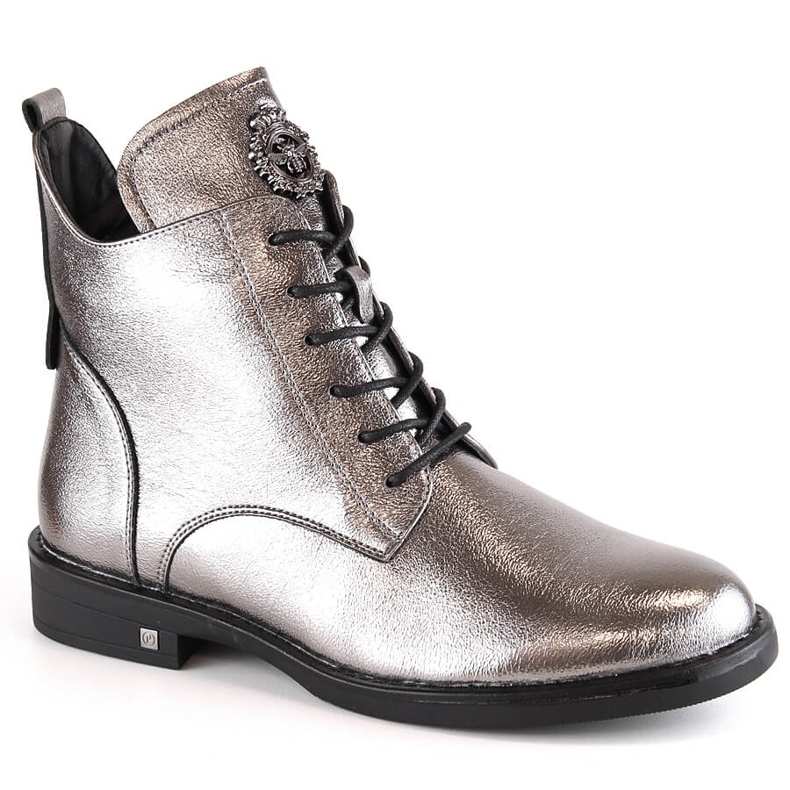 Women's pewter lace-up and zipper boots Potocki SZ12179 silver