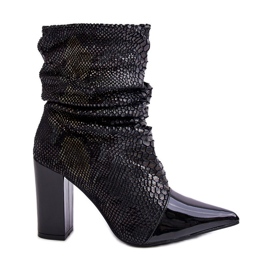 Crinkled Snake High Heel Boots Black Casima