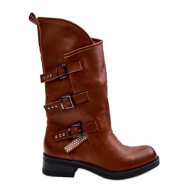 Women's Leather Flat High Heel Boots Brown Nyreo Women's Leather Flat High Heel Boots Brown Nyreo