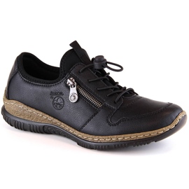 Women's black leather slip-on shoes Rieker N32G0-00