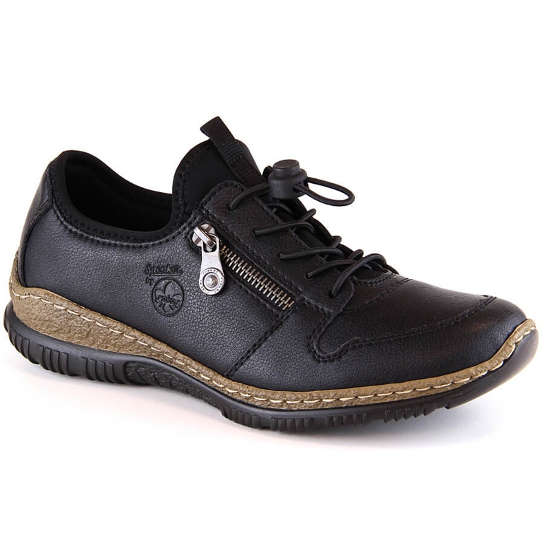 Women's black leather slip-on shoes Rieker N32G0-00