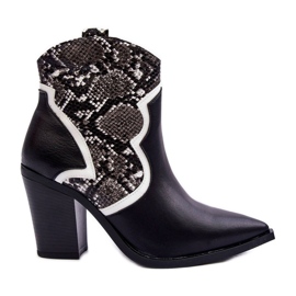 Women's Snake Cowboy Boots Black And White Leara