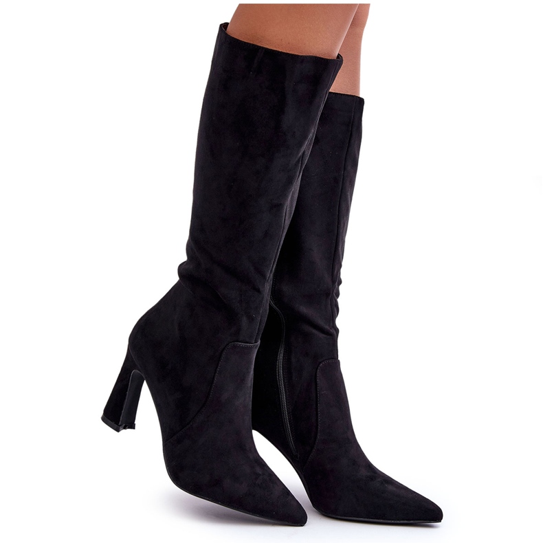 Black Suede Heel Boots