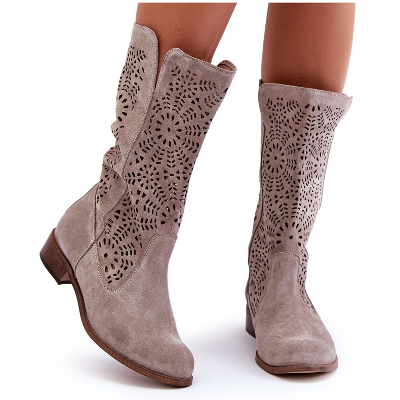 Lewski Shoes Suede Openwork Boots Left 3366/2 Cappucino beige