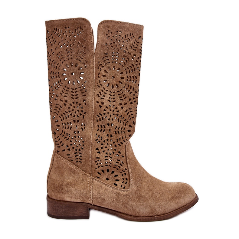 Lewski Shoes Suede Openwork Boots Leewski 3366/2 Beige