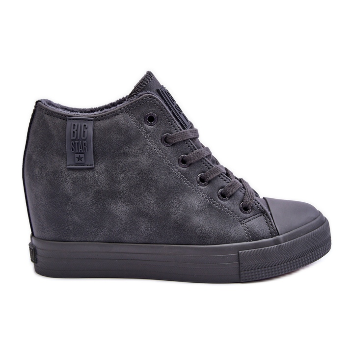 Women's Leather Wedge Sneakers Big Star MM274005 Gray grey Women's Leather Wedge Sneakers Big Star MM274005 Gray grey