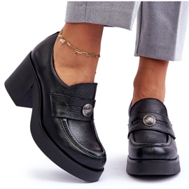Lemar Women's Leather Shoes On Heel Black Dunadia