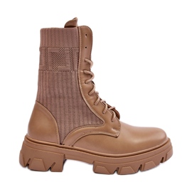 Women's Lace-up Worker Boots Dark Beige Marlissa