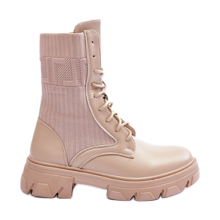 Women's Lace-up Worker Boots Beige Marlissa